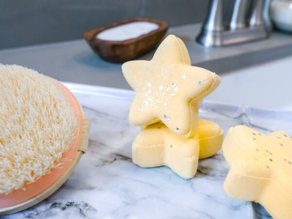 yellow star-shaped pineapple coconut bath bombs