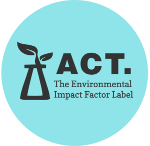 teal circle with ACT The Environmental Impact Factor Label logo