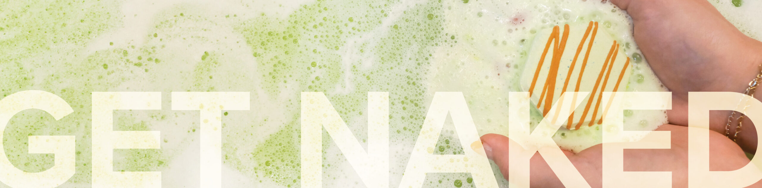 decorative banner image with a eucalyptus and vanilla-scented bath bomb