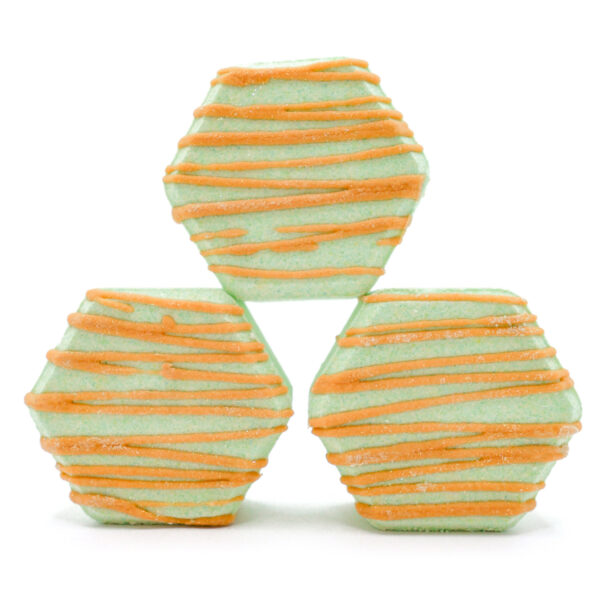 stack of green hexagonal-shaped bath bombs